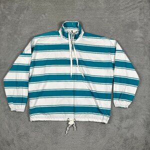 Urban Outfitters 1/4 Zip Pullover Jacket Long Sleeve Teal Blue White Stripe Sz M